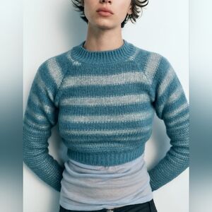 ZARA STRIPED CROP KNIT SWEATER